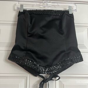 Vintage Fanny USA Size Medium Black Corset Bustier Satin and Sequins Lace Up